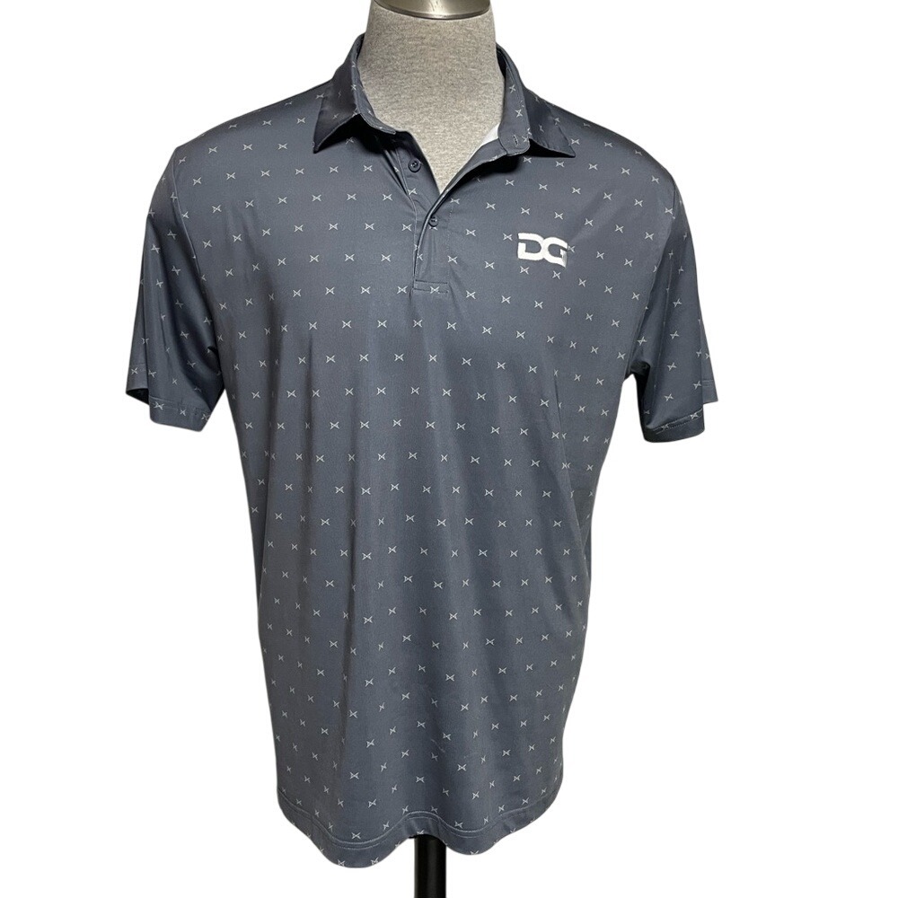 DG Gray Embroidered All Over Logo Polo Shirt Mens Medium
